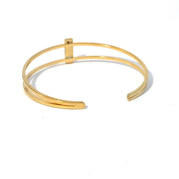 Geometric Gold Bangle with Turquoise Stone - Picture 2 of 8